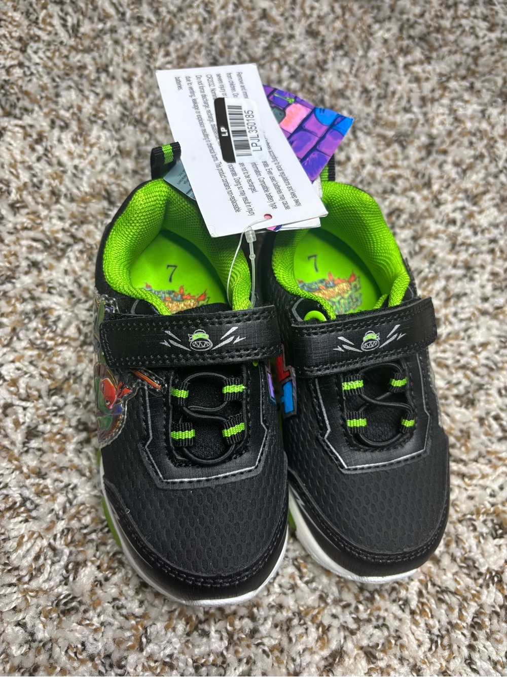 Kids Black & Lime Green Athletic Sneakers - Size 7